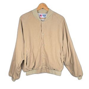 Vintage MBA Tan Corduroy Bomber Jacket Mens XL Made in USA Snap Front